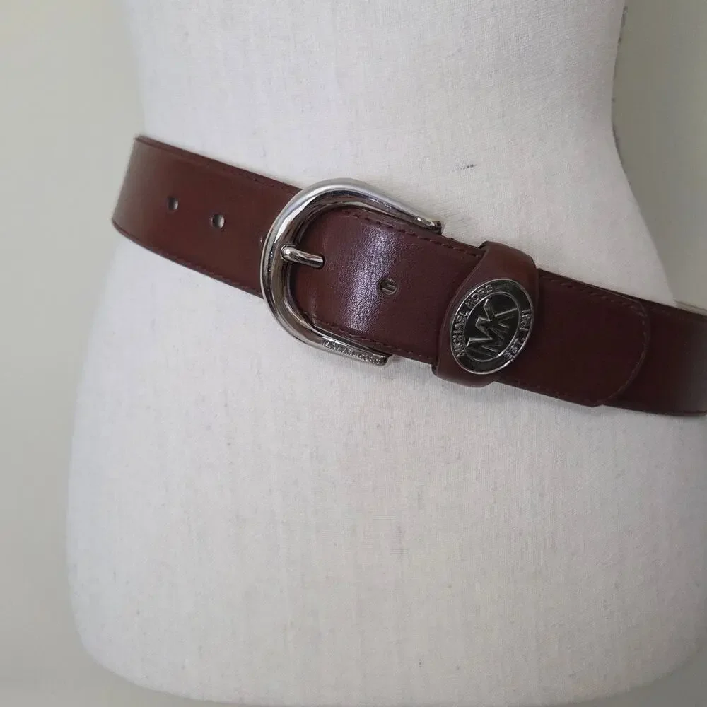 NWOT Michael Kors Women's Small Genuine Leather Belt Brown Silver-Tone